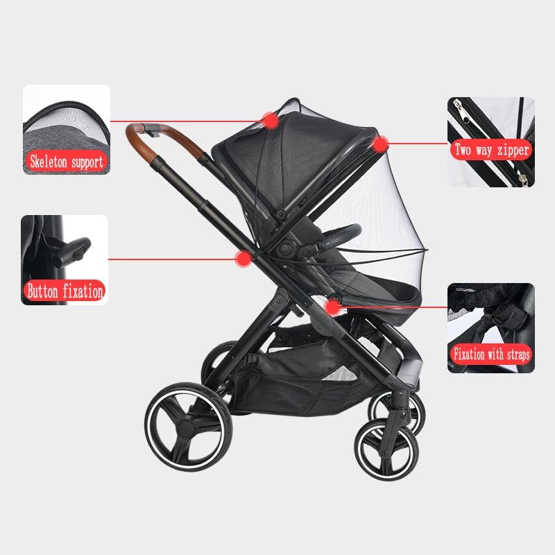 WVMKOR Baby Stroller Mosquito Net Universal Breathable Stroller Canopy Cover with Mosquito Netting for Infant Toddler Pushchair (Black) - Image 5