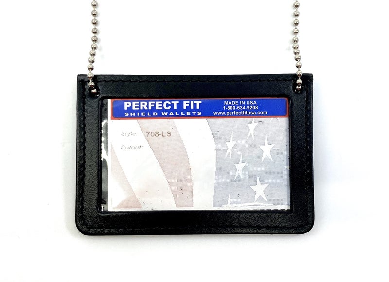 Perfect Fit Shield Wallets Neck Chain Double Sided ID Holder with 2 Clear Picture ID Windows, Leather Badge for Credential Pass to Wear Around The Neck for Police Law Enforcement, Factory Worker (Black) (Horizontal) - Image 1