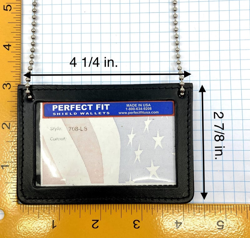 Perfect Fit Shield Wallets Neck Chain Double Sided ID Holder with 2 Clear Picture ID Windows, Leather Badge for Credential Pass to Wear Around The Neck for Police Law Enforcement, Factory Worker (Black) (Horizontal) - Image 4