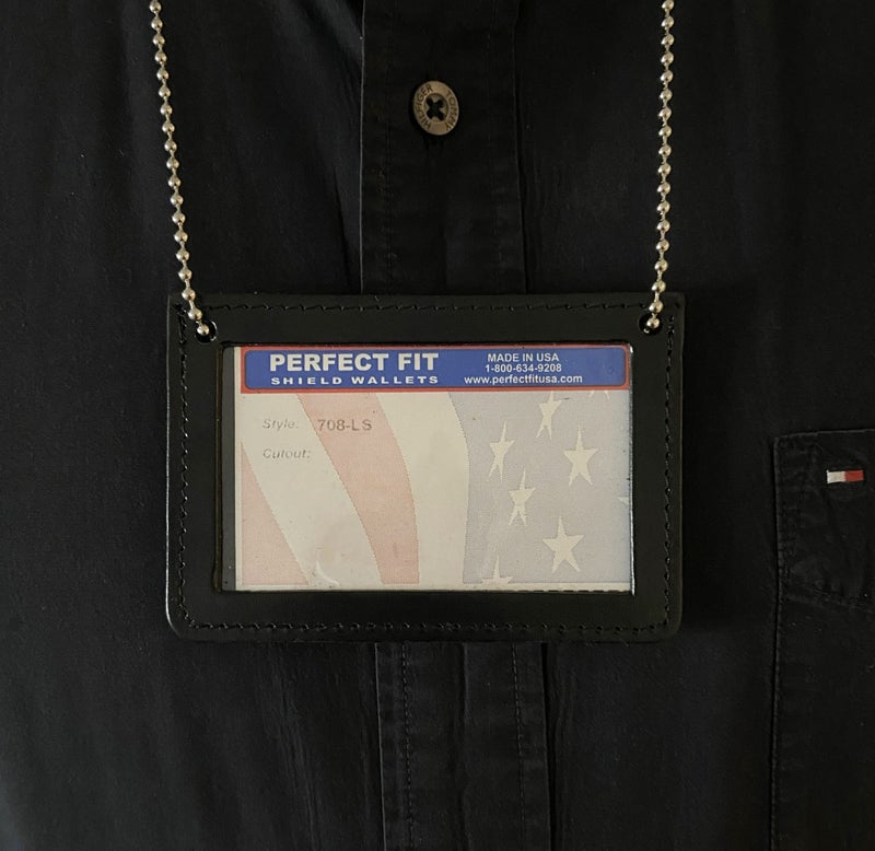 Perfect Fit Shield Wallets Neck Chain Double Sided ID Holder with 2 Clear Picture ID Windows, Leather Badge for Credential Pass to Wear Around The Neck for Police Law Enforcement, Factory Worker (Black) (Horizontal) - Image 3