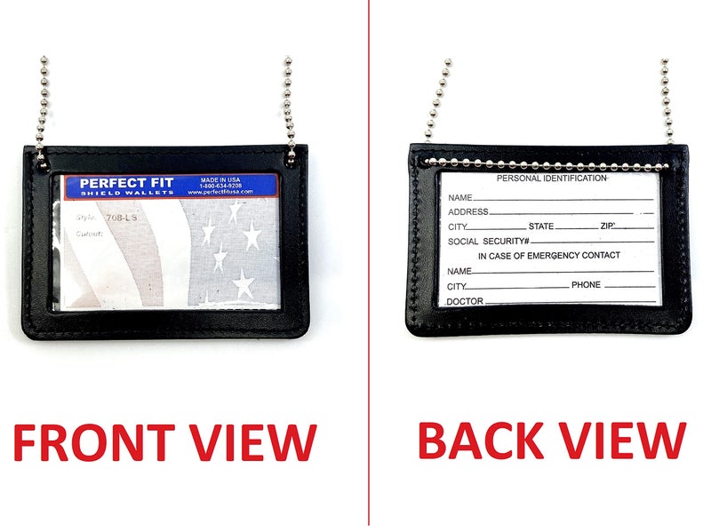 Perfect Fit Shield Wallets Neck Chain Double Sided ID Holder with 2 Clear Picture ID Windows, Leather Badge for Credential Pass to Wear Around The Neck for Police Law Enforcement, Factory Worker (Black) (Horizontal) - Image 2