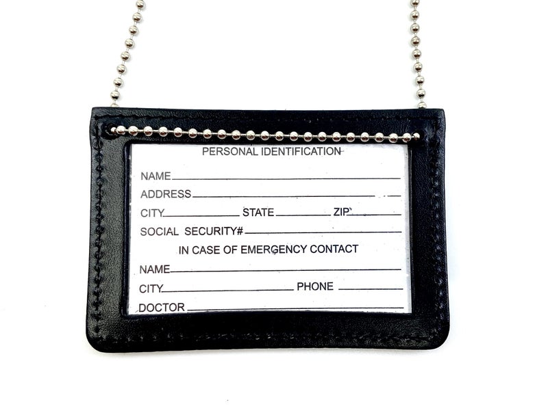 Perfect Fit Shield Wallets Neck Chain Double Sided ID Holder with 2 Clear Picture ID Windows, Leather Badge for Credential Pass to Wear Around The Neck for Police Law Enforcement, Factory Worker (Black) (Horizontal) - Image 5