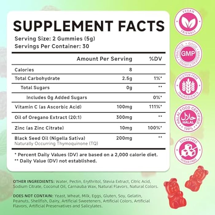 Mchokuu Oil of Oregano with Black Seed Oil, 2-in-1 Black Seed Oil Supplement for Women & Men Support Antioxidant Health, Sugar Free & Vegan Raspberry Herbal Gummies, 120 Count - Image 2