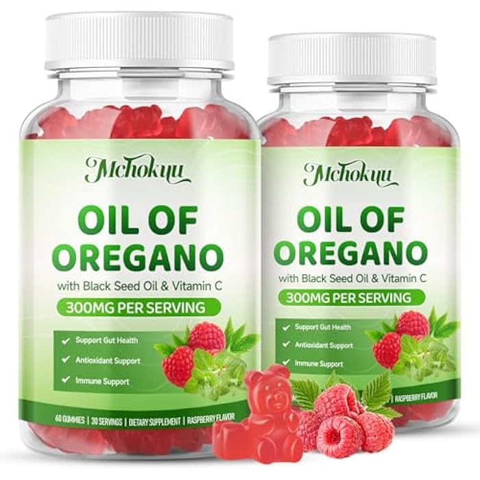 Mchokuu Oil of Oregano with Black Seed Oil, 2-in-1 Black Seed Oil Supplement for Women & Men Support Antioxidant Health, Sugar Free & Vegan Raspberry Herbal Gummies, 120 Count - Image 1