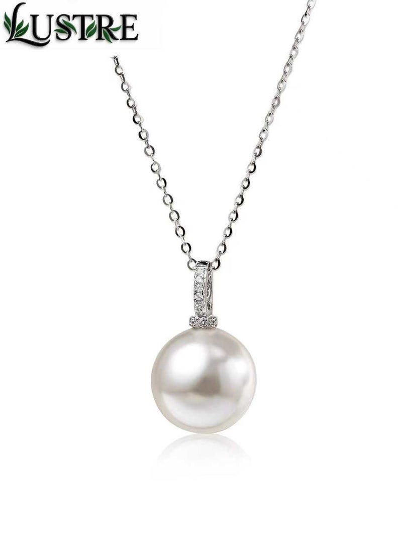 LUSTRE Freshwater Pearl Luxury Necklace Pendant 10-11mm with 925 Sterling Silver Setting & Chain, Near-Round Shape with Natural Markings - Elegant Gift for Eid, Weddings, Mothers - Lustre for Rare Legacy - Image 1