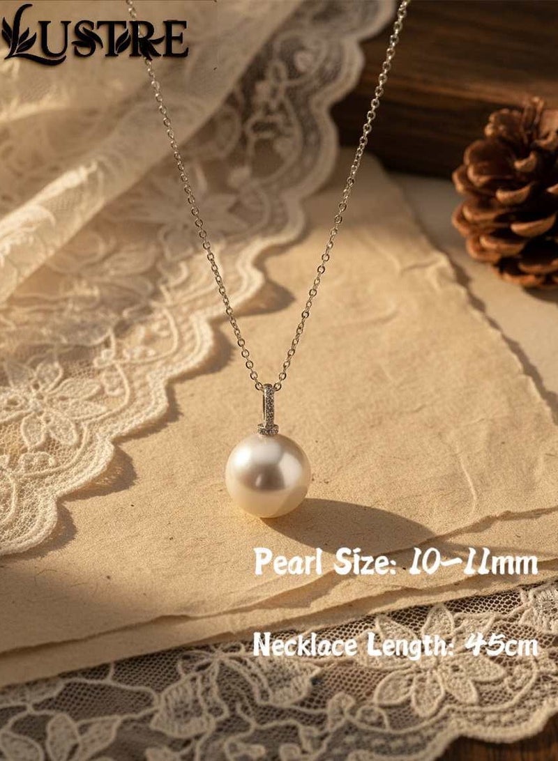 LUSTRE Freshwater Pearl Luxury Necklace Pendant 10-11mm with 925 Sterling Silver Setting & Chain, Near-Round Shape with Natural Markings - Elegant Gift for Eid, Weddings, Mothers - Lustre for Rare Legacy - Image 2