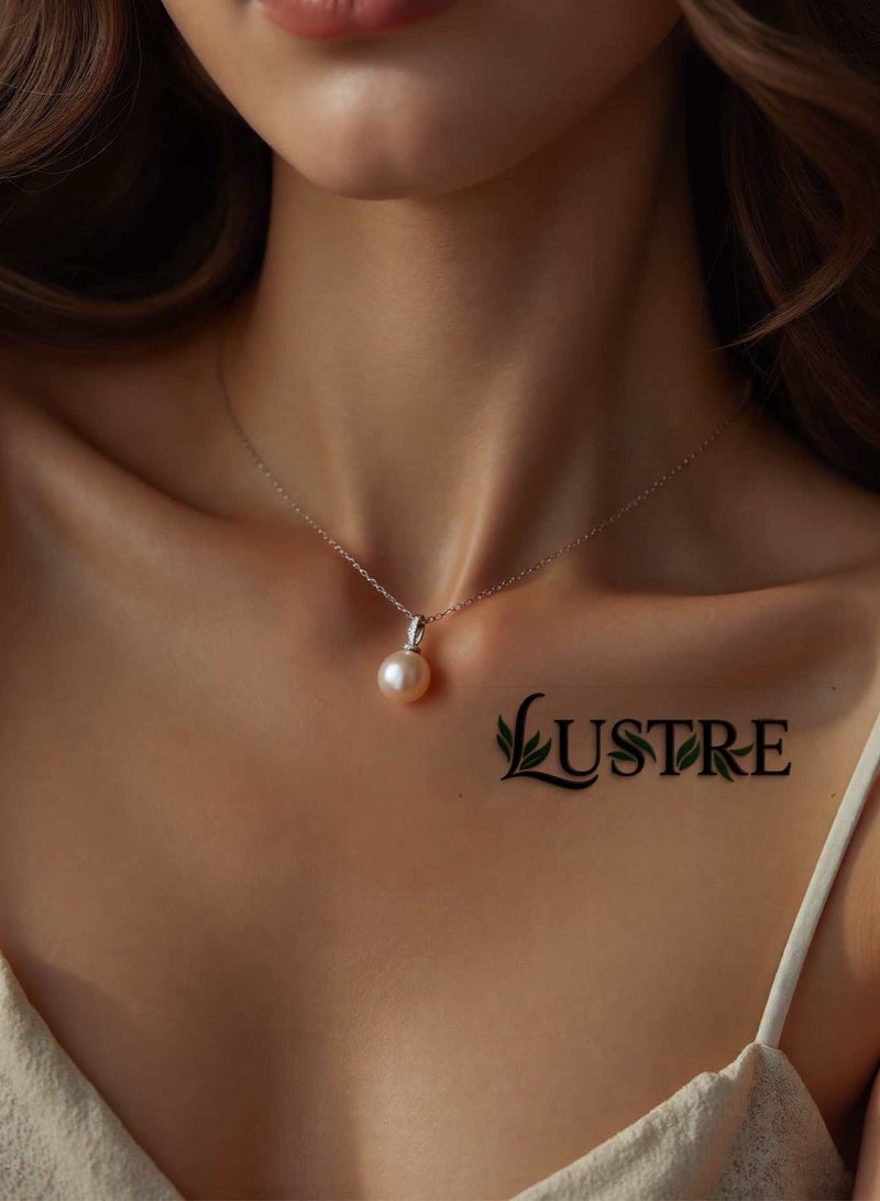 LUSTRE Freshwater Pearl Luxury Necklace Pendant 10-11mm with 925 Sterling Silver Setting & Chain, Near-Round Shape with Natural Markings - Elegant Gift for Eid, Weddings, Mothers - Lustre for Rare Legacy - Image 4