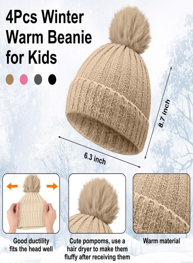 JaGely 12 Pcs Kids Winter Hat Gloves Scarf Set Warm Plaid Scarves Knit Pom Beanie Hat Gloves for Cold Weather Homeless (Bright Color) - Image 2