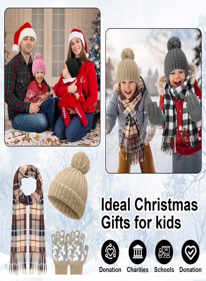 JaGely 12 Pcs Kids Winter Hat Gloves Scarf Set Warm Plaid Scarves Knit Pom Beanie Hat Gloves for Cold Weather Homeless (Bright Color) - Image 5