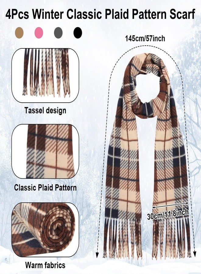JaGely 12 Pcs Kids Winter Hat Gloves Scarf Set Warm Plaid Scarves Knit Pom Beanie Hat Gloves for Cold Weather Homeless (Bright Color) - Image 3