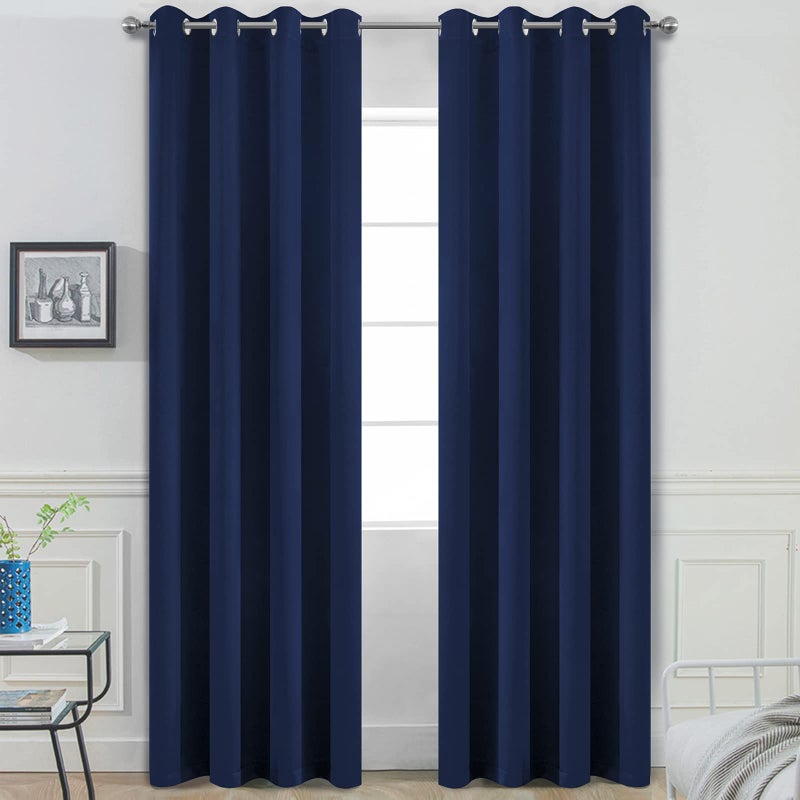 Yakamok Blackout Grommet Curtain Set Thermal Insulated Light Blocking Window Drapery BedroomLiving Room Navy Blue Color Set of 2 W52 x L96