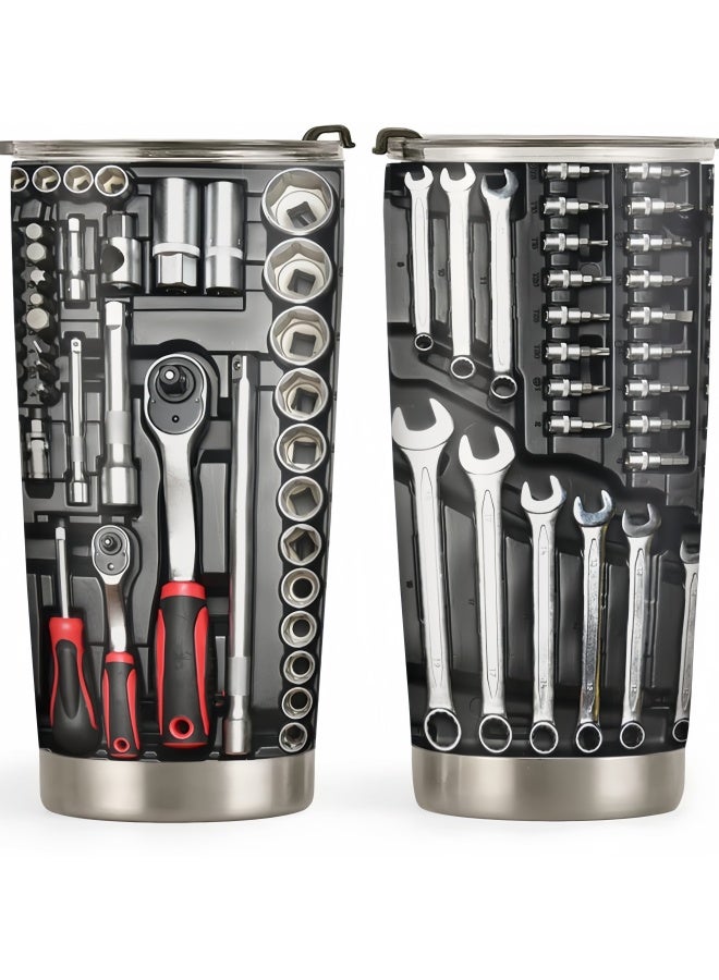 64HYDRO Toolbox Tumbler 20oz Mechanic , Mechanic Tool Set, Engineer Gifts, Coffee Tumbler for Men, Stainless Steel Double Wall Vacuum Insulated Coffee Mug, Travel Cup with Lid,Perfect for Dad, Father, or Father's Day gifts. - Image 1