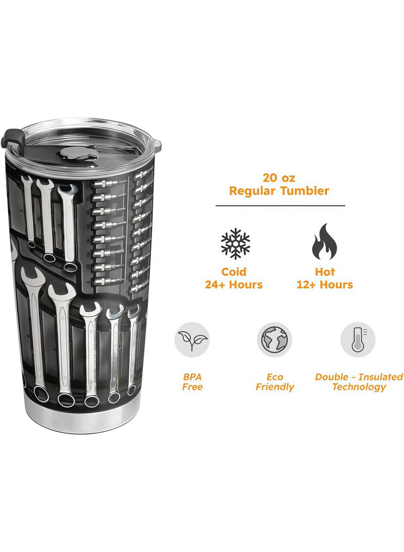64HYDRO Toolbox Tumbler 20oz Mechanic , Mechanic Tool Set, Engineer Gifts, Coffee Tumbler for Men, Stainless Steel Double Wall Vacuum Insulated Coffee Mug, Travel Cup with Lid,Perfect for Dad, Father, or Father's Day gifts. - Image 4