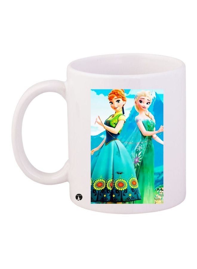 Cartoon Printed Coffee Mug White/Blue/Green 11ounce