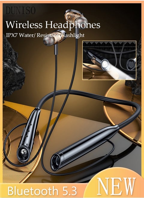 Wireless Bluetooth Headphones With Long Playtime Multifunction Retractable Earbuds Noise Cancelling Stereo Sweatproof Earphones With Mic For Gym sports Office