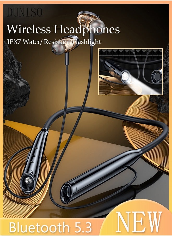 DUNISO Wireless Bluetooth Headphones With Long Playtime Multifunction Retractable Earbuds Noise Cancelling Stereo Sweatproof Earphones With Mic For Gym sports Office  - Image 1