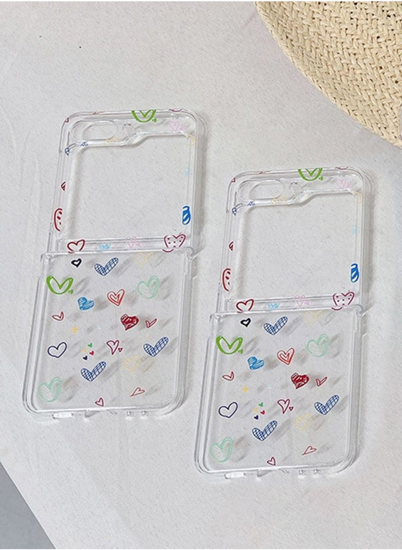 جراب هاتف Samsung Galaxy Z Flip 5 بتصميم قلب فاخر مع حزام مضاد للفقدان من الخرز، غطاء خلفي شفاف أنيق مع حزام لؤلؤي واقٍ لهاتف Samsung Galaxy Z Flip 5 للنساء والفتيات - Image 3
