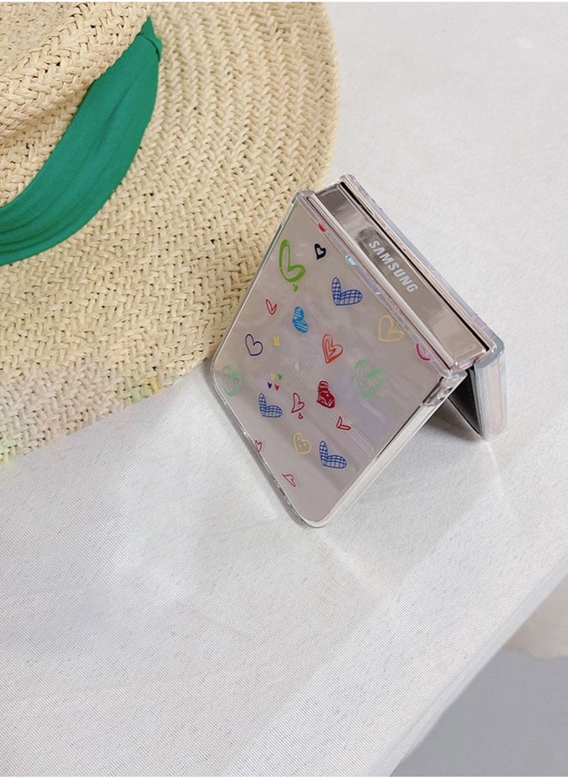 جراب هاتف Samsung Galaxy Z Flip 5 بتصميم قلب فاخر مع حزام مضاد للفقدان من الخرز، غطاء خلفي شفاف أنيق مع حزام لؤلؤي واقٍ لهاتف Samsung Galaxy Z Flip 5 للنساء والفتيات - Image 4