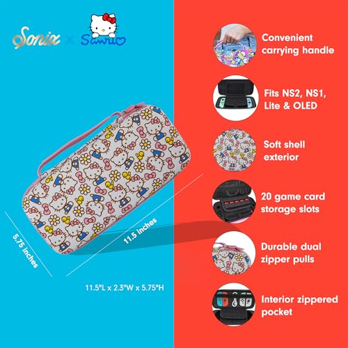 Sonix x Sanrio Carrying Case for Nintendo Switch 2, Switch 1, Lite, OLED, Protective Travel Case with Game Cartridge Storage | Hello Kitty Pink Bows - Image 5