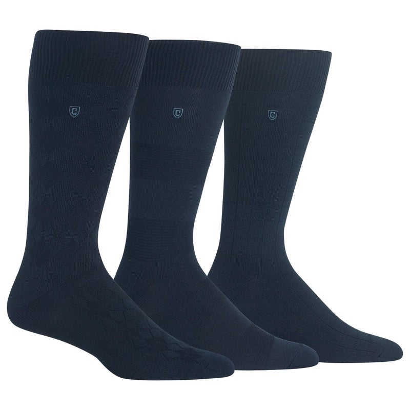 Chaps Mens Super Soft Dress Crew - 3 Pair Pack Patterns And Textures Casual Sock, Solid Navy Argyle, 6-12 US