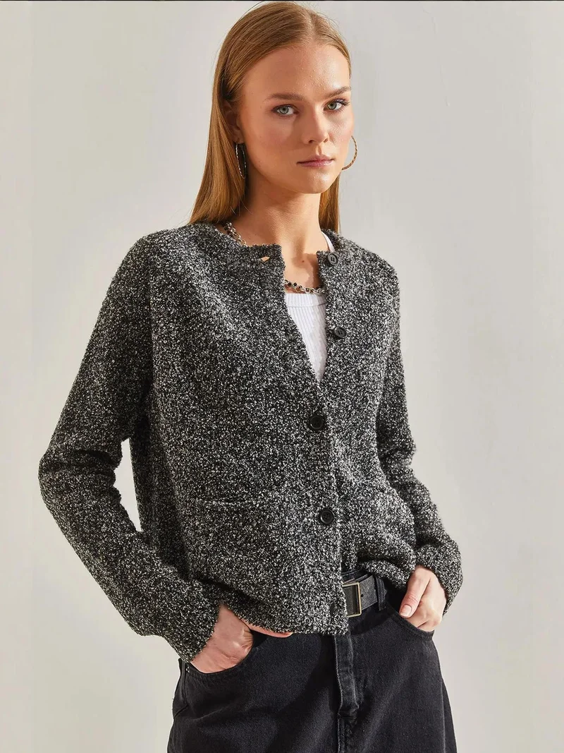 LUCCI Textured Knit Cardigan with Button Closure