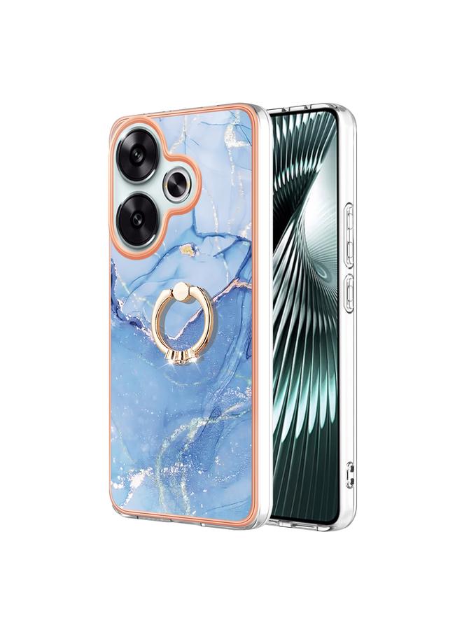 Case For Xiaomi Poco F6 5G Electroplating Marble Dual-side IMD Phone Case with Ring