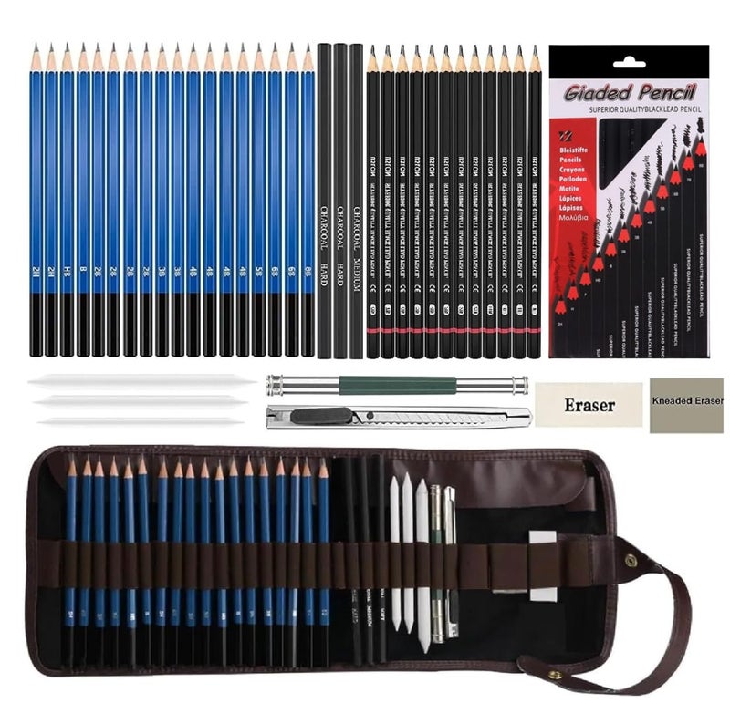 Corslet 41 Pcs Professional Drawing Supplies Sketching Art Kit Pencil Set With Tools Pouch Complete Artist Charcoal Sketch Pencils Shade Shading Portrait Gifts Accessories