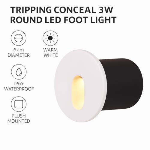 TRIPPING Conceal (3W جسم أبيض دائري LED قدم ضوء - IP65 مقاوم للماء للاستخدام الخارجي/الداخلي - ضوء حائط ألمنيوم مدمج بالدفء الأبيض للسلالم والممرات والحدائق والمزيد) - Image 2