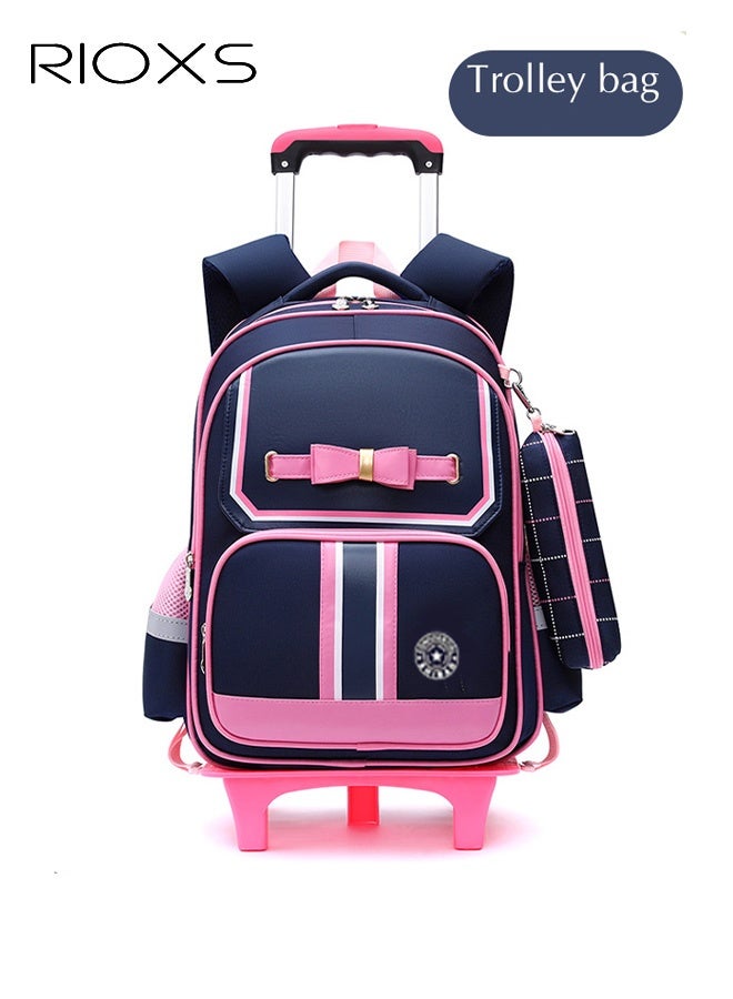 ريوكس أطفال فتيات حقيبة الظهر المتدحرجة، حقيبة الكتب المدرسية ذات العجلات كبيرة السعة، حقيبة الظهر ترولي الأزياء، حقيبة الظهر ذات العجلات لطلاب المرحلة الابتدائية، حقيبة المدرسة في روضة الأطفال مع العجلات الصامت، حقيبة الظهر الضرورية للعودة إلى المدرسة - Image 1