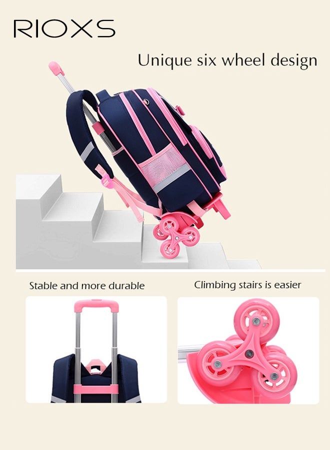 ريوكس أطفال فتيات حقيبة الظهر المتدحرجة، حقيبة الكتب المدرسية ذات العجلات كبيرة السعة، حقيبة الظهر ترولي الأزياء، حقيبة الظهر ذات العجلات لطلاب المرحلة الابتدائية، حقيبة المدرسة في روضة الأطفال مع العجلات الصامت، حقيبة الظهر الضرورية للعودة إلى المدرسة - Image 4