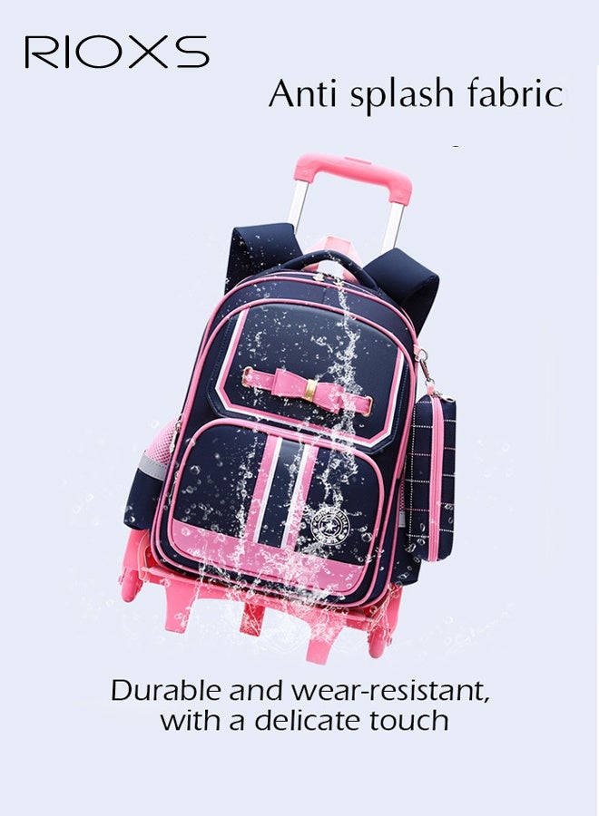 ريوكس أطفال فتيات حقيبة الظهر المتدحرجة، حقيبة الكتب المدرسية ذات العجلات كبيرة السعة، حقيبة الظهر ترولي الأزياء، حقيبة الظهر ذات العجلات لطلاب المرحلة الابتدائية، حقيبة المدرسة في روضة الأطفال مع العجلات الصامت، حقيبة الظهر الضرورية للعودة إلى المدرسة - Image 3