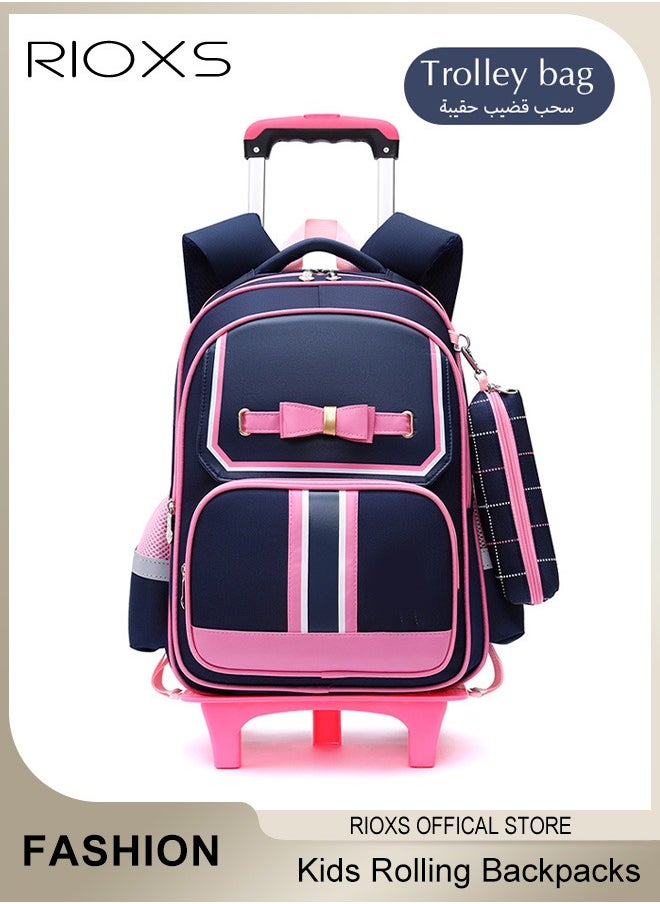 RIOXS Kids Backpack,Rolling Backpacks For Girls,Fashion Printed Trolley School Bags, Large Capacity Backpack With Wheels,Girls' Trolley School Bag,Portable Wheeled Bag Trolley Backpacks  - Image 1