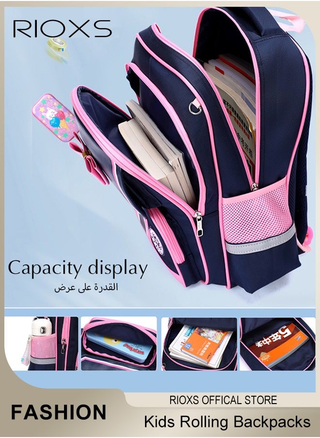 RIOXS Kids Backpack,Rolling Backpacks For Girls,Fashion Printed Trolley School Bags, Large Capacity Backpack With Wheels,Girls' Trolley School Bag,Portable Wheeled Bag Trolley Backpacks  - Image 4