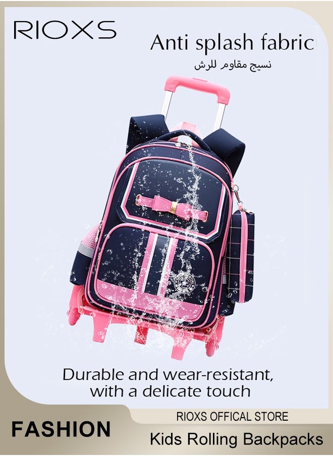 RIOXS Kids Backpack,Rolling Backpacks For Girls,Fashion Printed Trolley School Bags, Large Capacity Backpack With Wheels,Girls' Trolley School Bag,Portable Wheeled Bag Trolley Backpacks  - Image 2