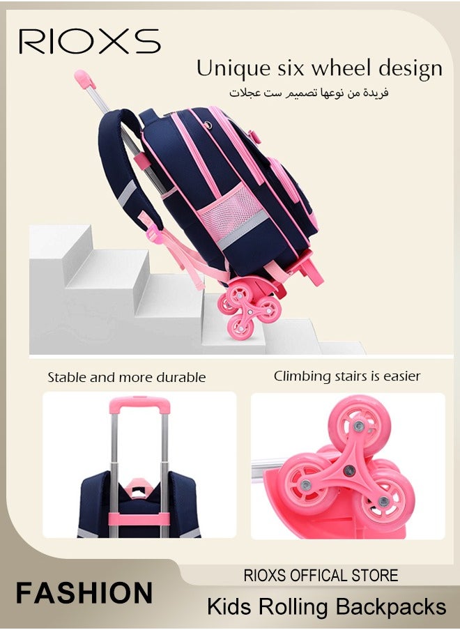 RIOXS Kids Backpack,Rolling Backpacks For Girls,Fashion Printed Trolley School Bags, Large Capacity Backpack With Wheels,Girls' Trolley School Bag,Portable Wheeled Bag Trolley Backpacks  - Image 3