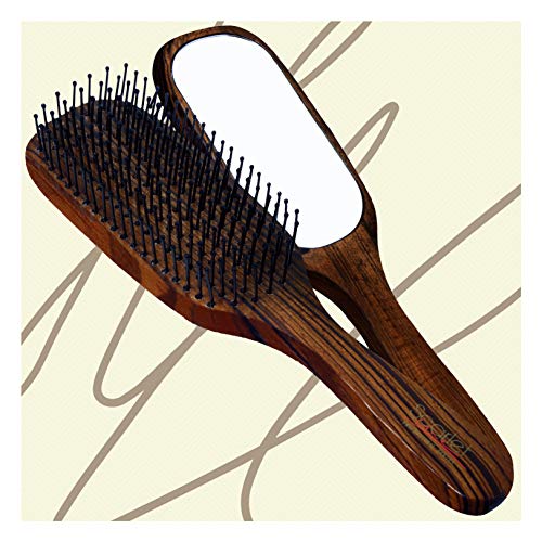 Scarlet Line Professional Mirror Ebony Maple Wood Anti Static Large Paddle Hair Brush with Mirror and Wooden Handle for Men and Women, Brown - Image 1