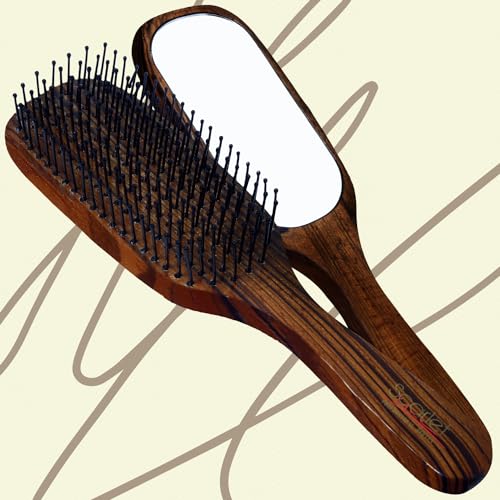 Scarlet Line Professional Mirror Ebony Maple Wood Anti Static Large Paddle Hair Brush with Mirror and Wooden Handle for Men and Women, Brown - Image 2
