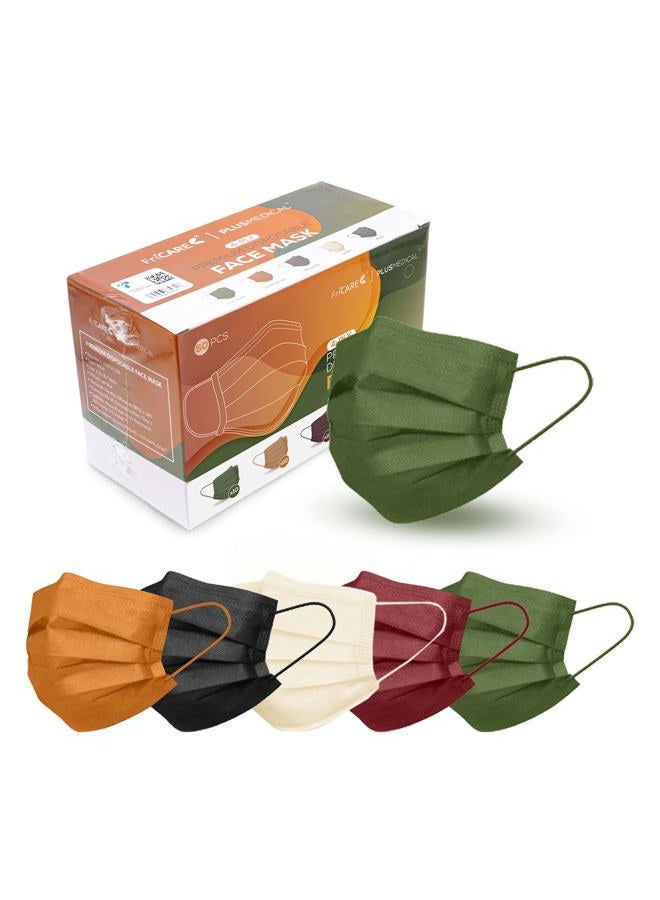 FriCARE Disposable Individually Wrapped Face Masks 4 Ply 50PCS, Colorful Breathable Safety Mask for Adults Women Man - Image 1