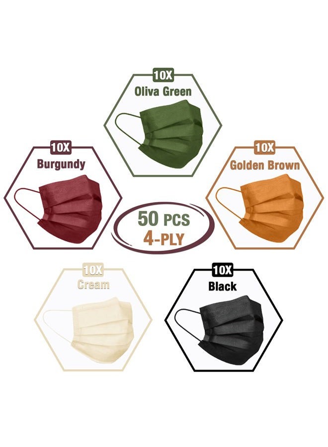 FriCARE Disposable Individually Wrapped Face Masks 4 Ply 50PCS, Colorful Breathable Safety Mask for Adults Women Man - Image 2