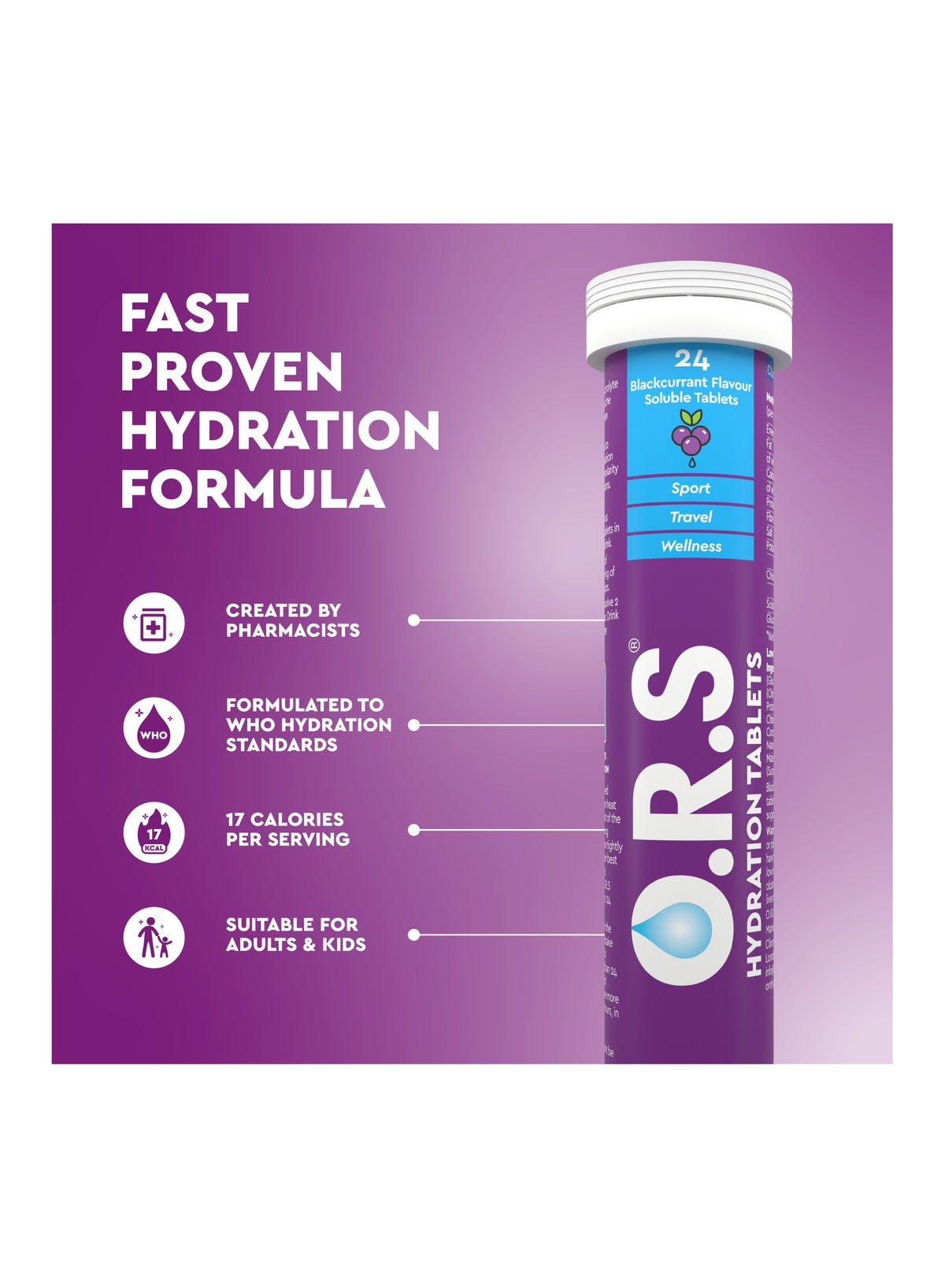 O.R.S Hydration Tablets With Electrolytes Blackcurrant Flavour Pack of 24