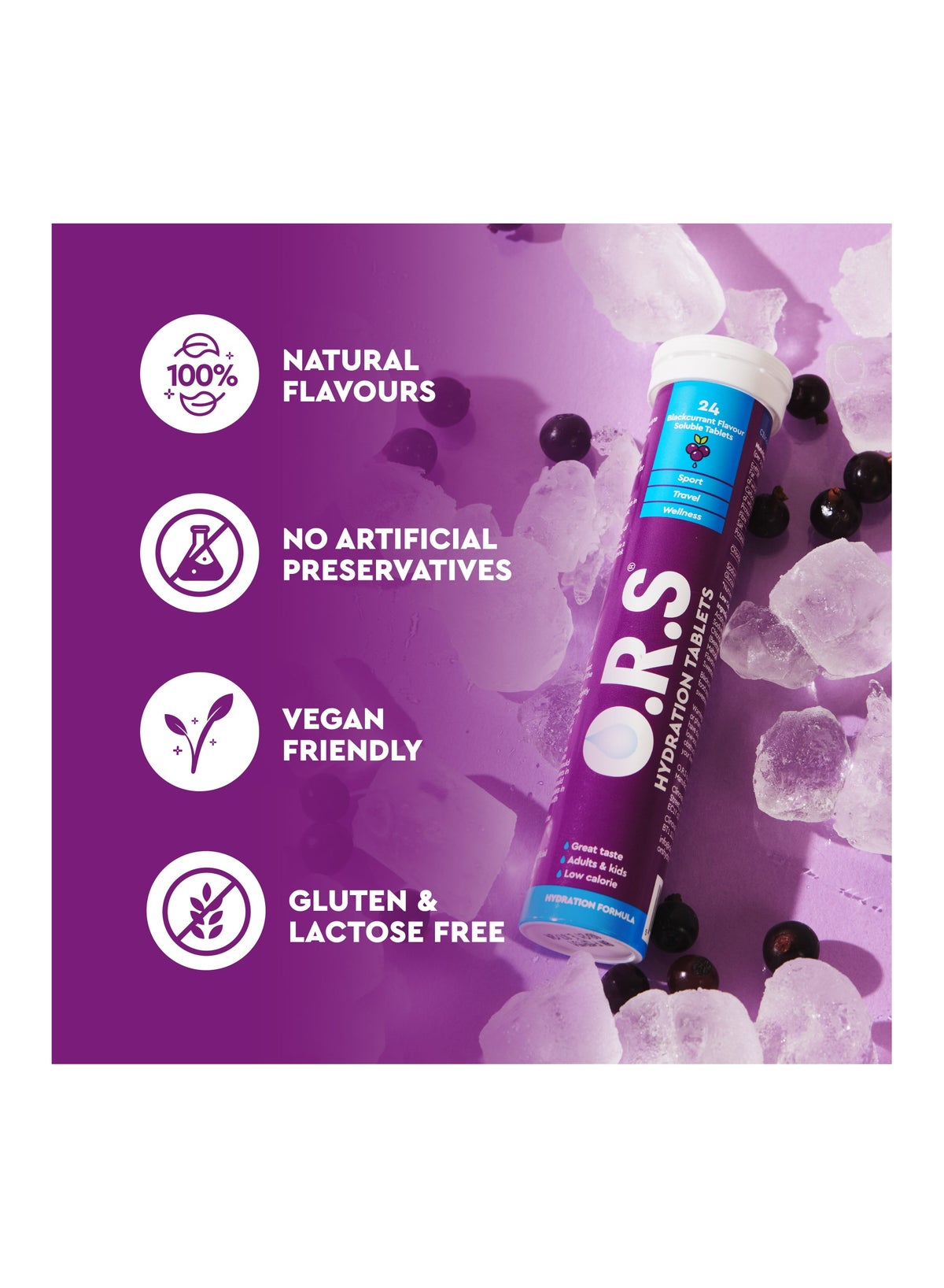 O.R.S Hydration Tablets With Electrolytes Blackcurrant Flavour Pack of 24