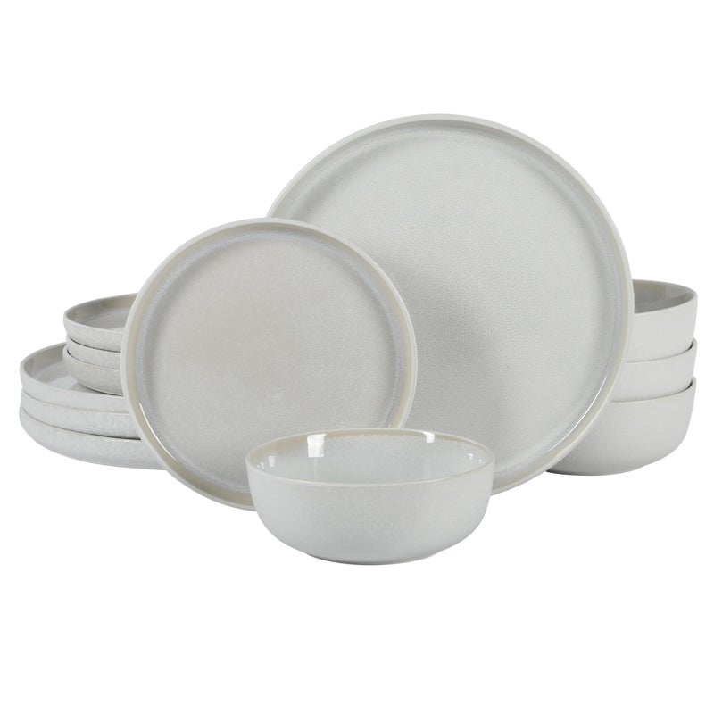 Gibson Elite Tahoe Sunset 12 Piece Stoneware Reactive Glaze (Service for 4) Ceramic Plates and Bowls Dinnerware Set - Cream White - Image 1