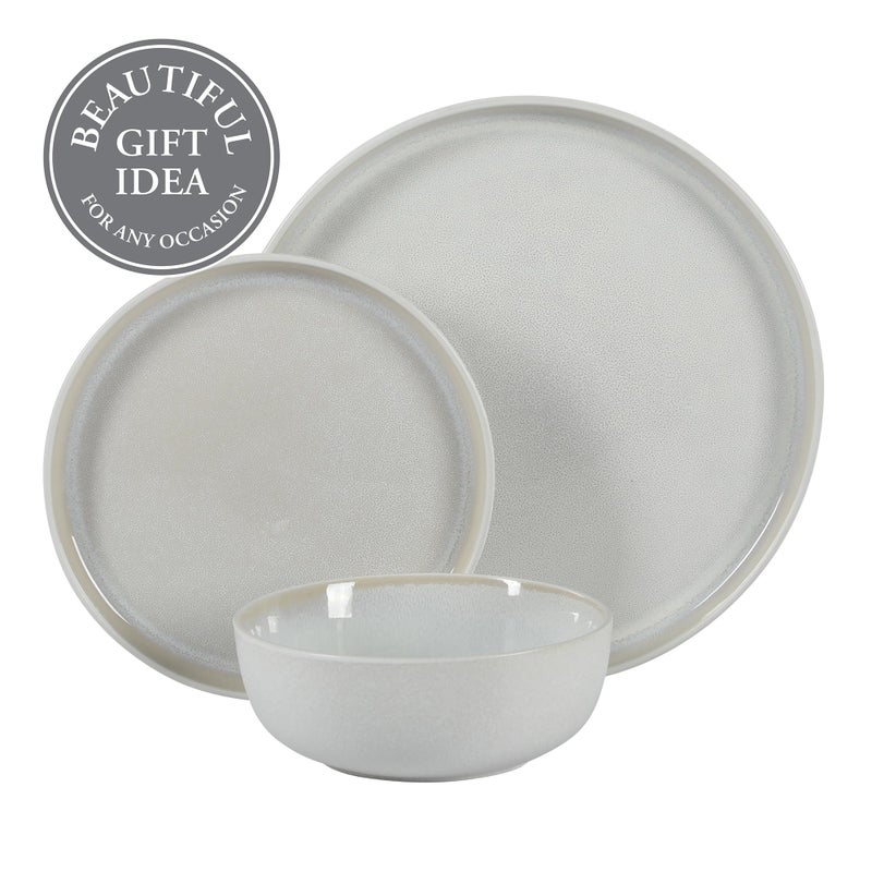 Gibson Elite Tahoe Sunset 12 Piece Stoneware Reactive Glaze (Service for 4) Ceramic Plates and Bowls Dinnerware Set - Cream White - Image 4