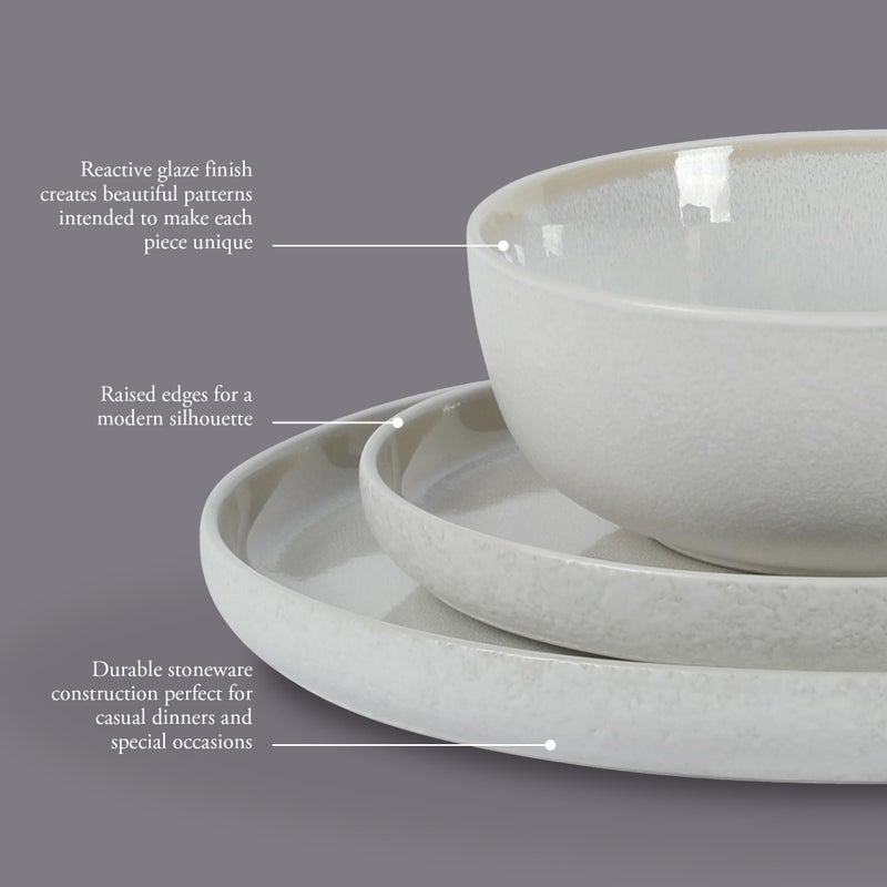Gibson Elite Tahoe Sunset 12 Piece Stoneware Reactive Glaze (Service for 4) Ceramic Plates and Bowls Dinnerware Set - Cream White - Image 3