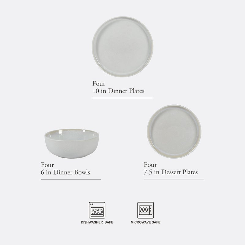 Gibson Elite Tahoe Sunset 12 Piece Stoneware Reactive Glaze (Service for 4) Ceramic Plates and Bowls Dinnerware Set - Cream White - Image 2