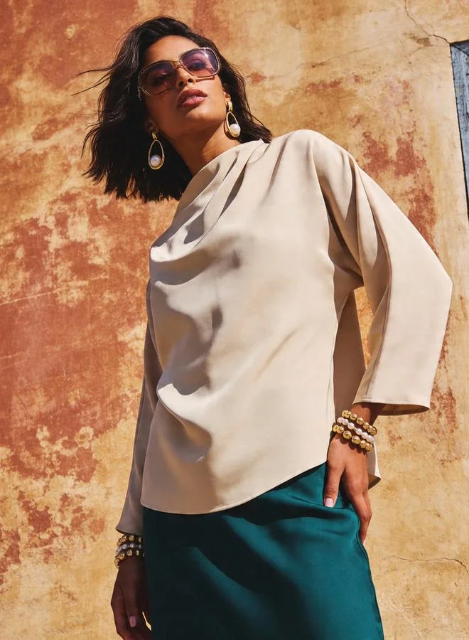 Drape Top with Crew Neck