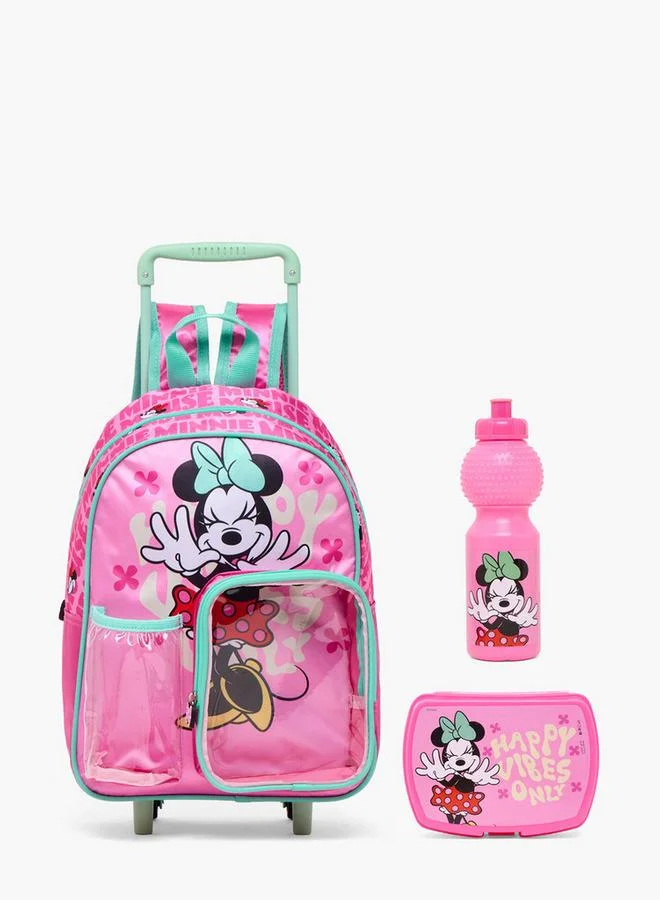 ديزني Minnie Mouse Print 3-Piece School Trolley Bag Set For Girls 8-13 Years With Lunch Box