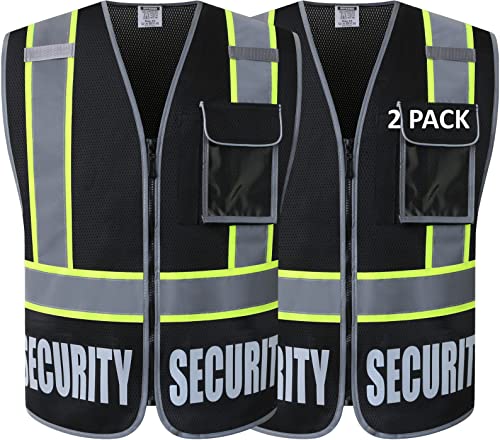 HATAUNKI Security Vest for Men Women Reflective Safety Vest with 5 Pockets and Front Zipper Mesh High Visibility Vest Meets ANSI/ISEA 107-2015 Standards (2/Black-22, M) - Image 1