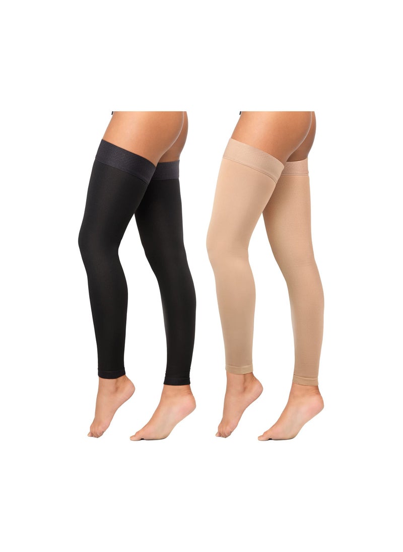 SYOSI 2 Pairs Thigh High Compression Stockings, Footless 20-30 mmHg Compression Stockings with Silicone Dot Band for Unisex (Beige, Black, Large)  - Image 1
