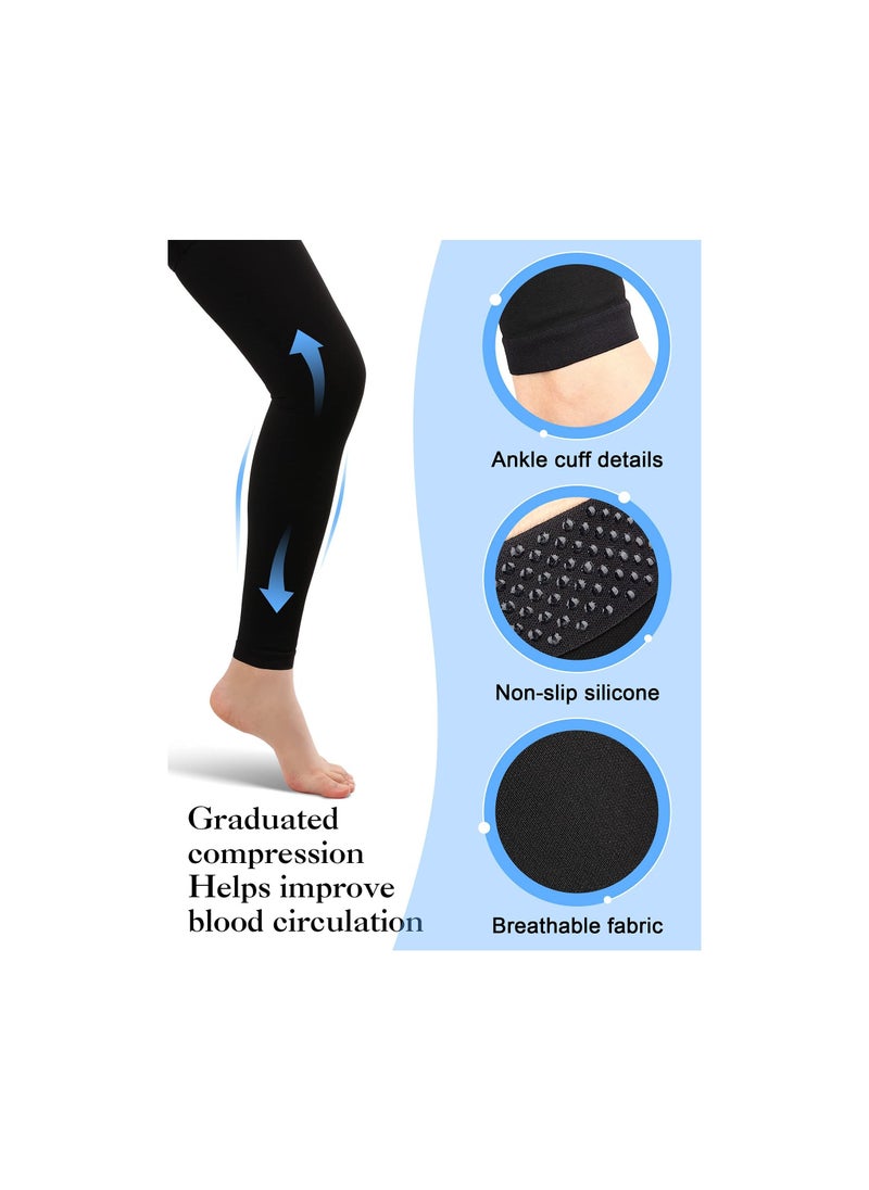 SYOSI 2 Pairs Thigh High Compression Stockings, Footless 20-30 mmHg Compression Stockings with Silicone Dot Band for Unisex (Beige, Black, Large)  - Image 2